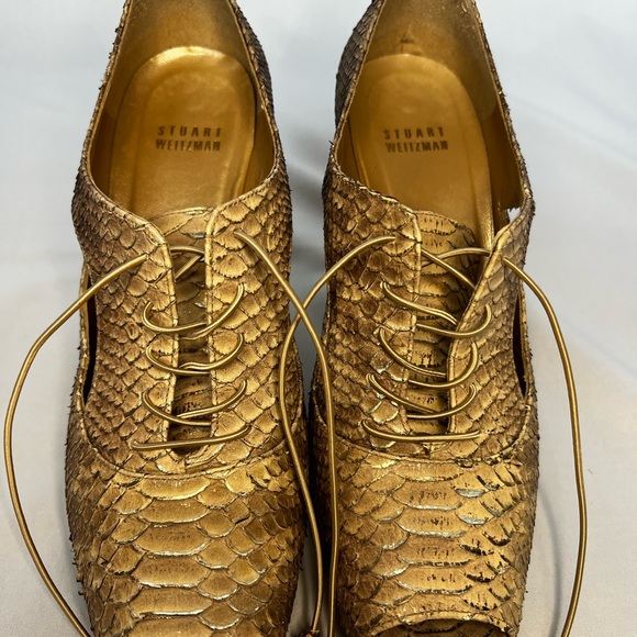 Stuart Weitzman Gold Python Platform Lace Up Heels 8.5 Made Spain - Picture 13 of 13